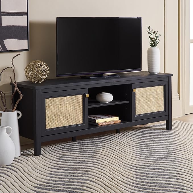 SAFAVIEH Evane TV Stand for up to 65" Flatscreen – Black & Natural, 2 Doors by SAFAVIEH