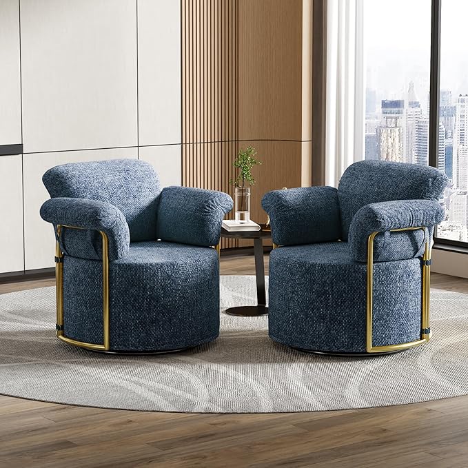 KEIKI Modern Comfy Swivel Accent Reading Chair, 360°Round Upholstered Barrel - Image 3