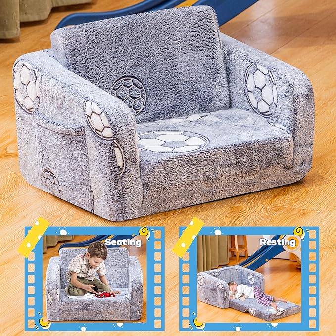 Lamerge 2-in-1 Soft Toddler Couch Fold Out, Foldable Toddler Chair, Glow in The - Image 8
