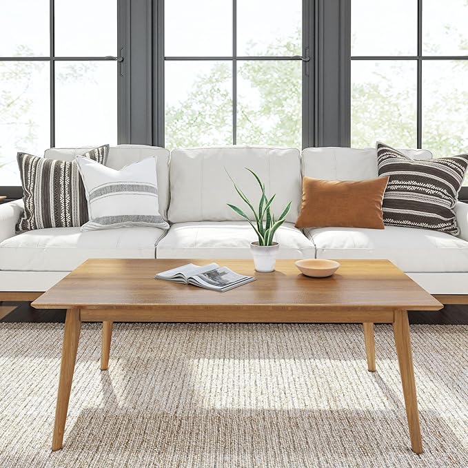 Plank+Beam 48 Inch Mid Century Modern Coffee Table, Wood Coffee Tables - Image 3