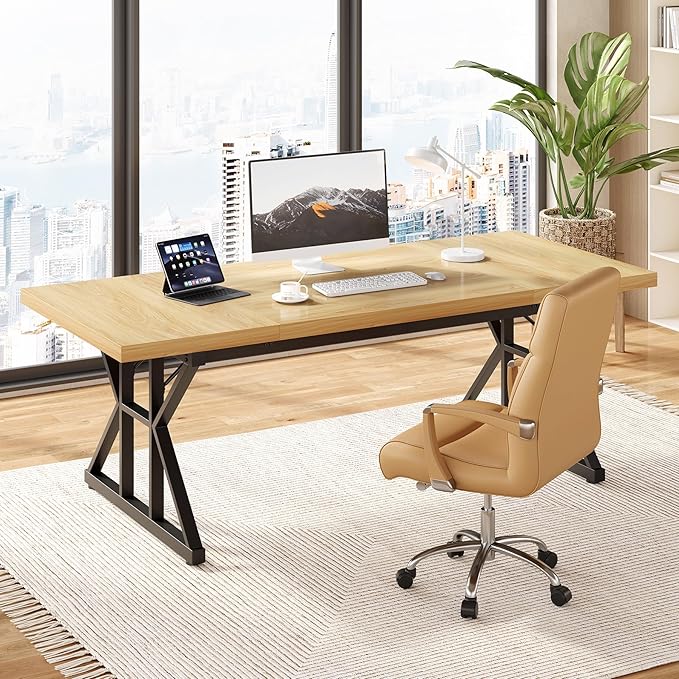 LITTLE TREE 70.8-Inch Large Executive Desk, Modern Computer Office Desk - Image 2