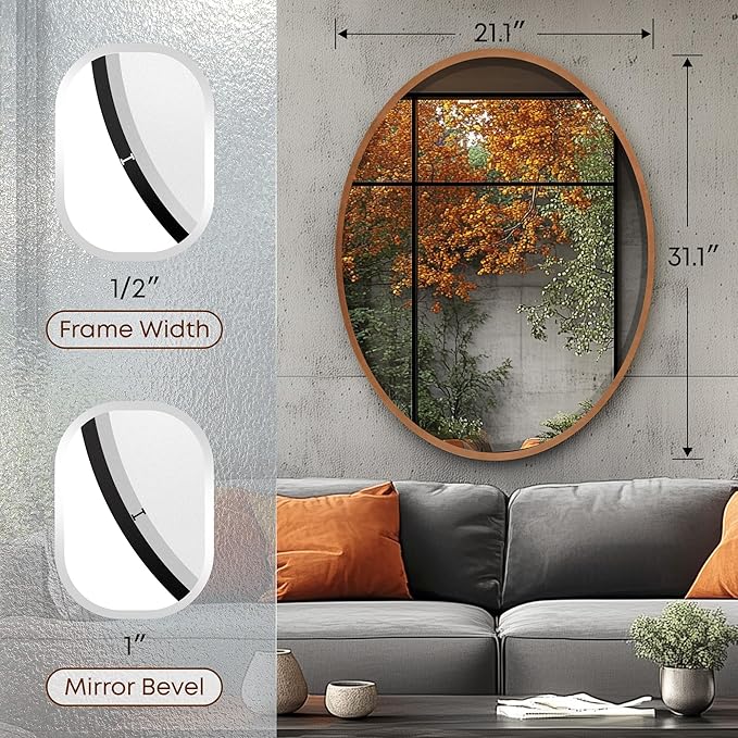OVALCREST - Oval Wooden Beveled Wall Mirror - Image 3