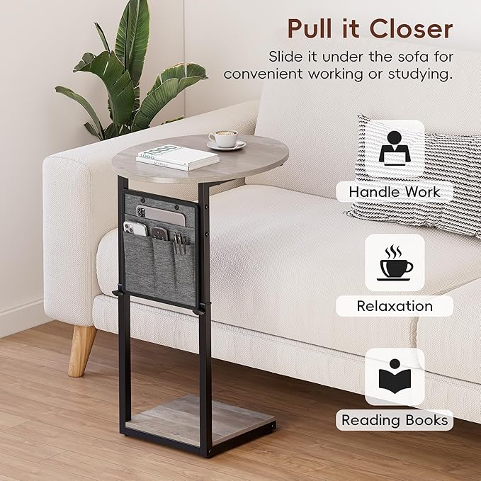 Vagusicc C Shaped End Table, Adjustable Height Small Side Table - Image 6