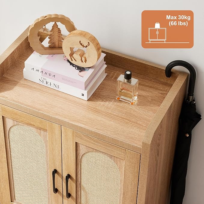 Shoe Cabinet Storage for Entryway, Natural Rattan Shoe Storage Cabinet - Image 8