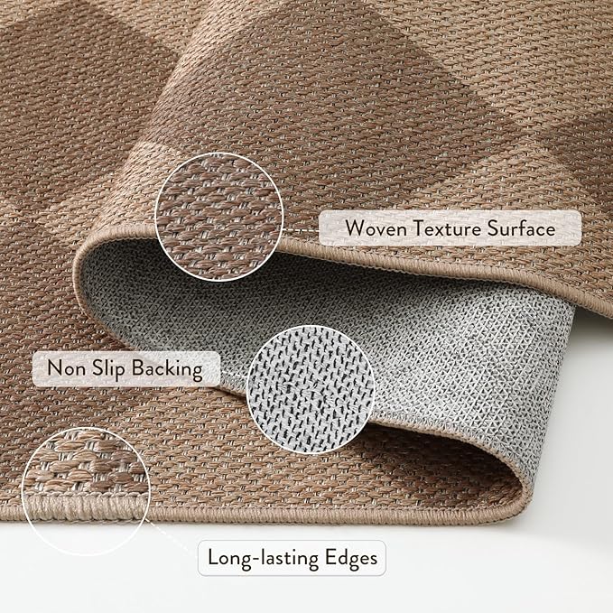 Lahome Checkered Easy Jute Rug 8x10, Washable Rugs - Image 4