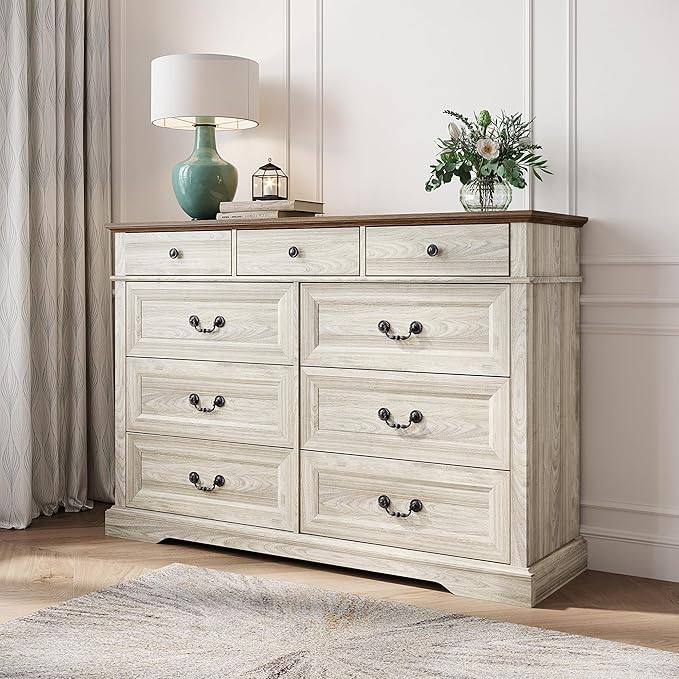 LINSY HOME 9 Drawers Dresser for Bedroom, Modern Farmhouse Large Dresser TV - Image 8