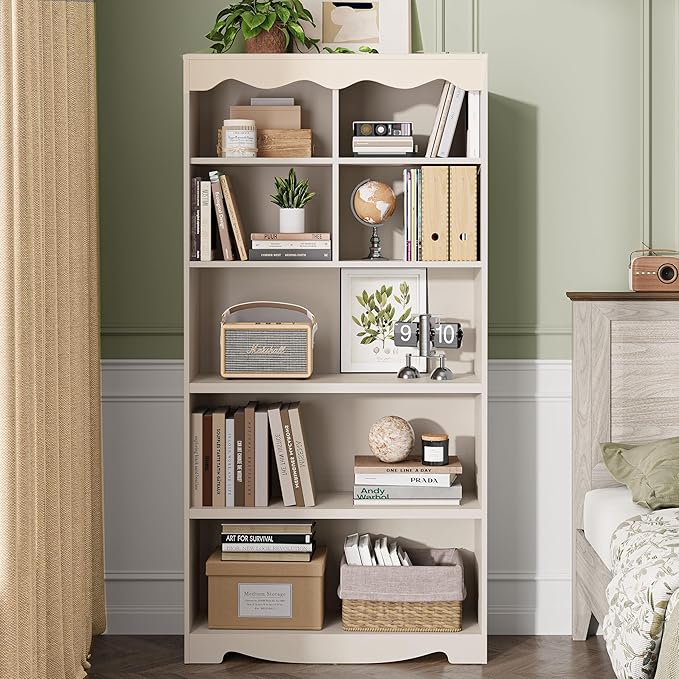 LINSY HOME 5-Shelf Bookcase Wooden, Open Floor Standing Cube Shelf Bookcase - Image 6