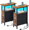 End Table Set 2 with Charging Station, Narrow Side Table with 2 Fabric Drawers by TRIFEBLE