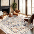 Washable Area Rug 8'x10' Blue Khaki Retro Boho Design Non-Shedding Non-Slip by CHAMPLANT