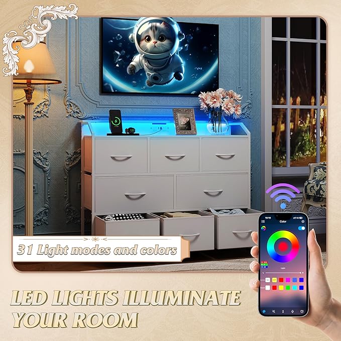 WLIVE Led Dresser for Bedroom, Wide Chest of Drawers for Hallway, 8 Fabric - Image 4