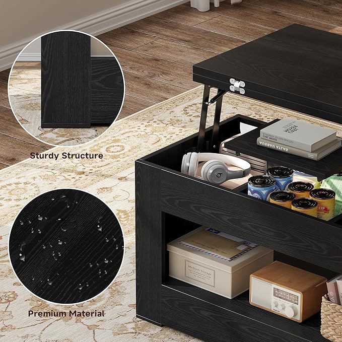 40" Lift Top Coffee Table, 4 in 1 Multi-Function Lift Coffee Tables - Image 6
