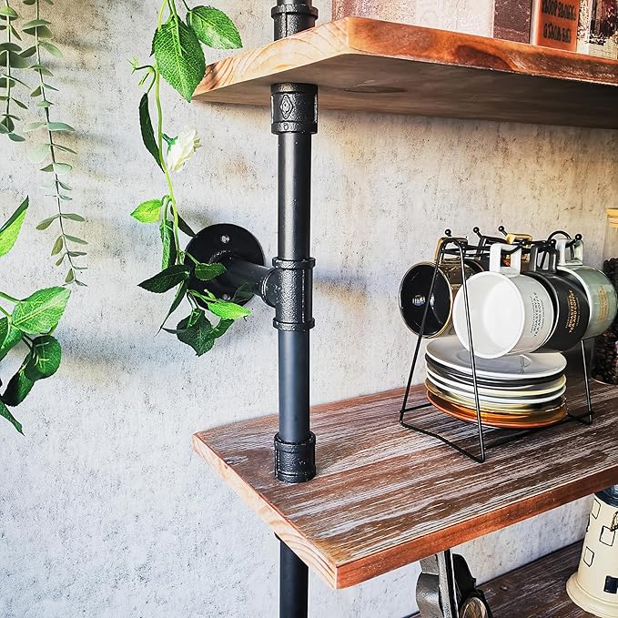 Industrial Ladder Shelves, Wall Mounted Rustic Bookshelf, Retro Wood Metal Pipe - Image 8