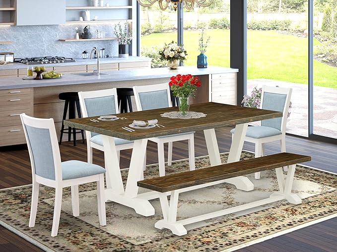 East West Furniture V077MZ015-6 6 Piece Dining Table Set Contains a Rectangle - Image 2