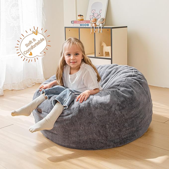 MAXYOYO Kids Bean Bag Chair, Stuffed Faux Fur Bean Bag - Image 3
