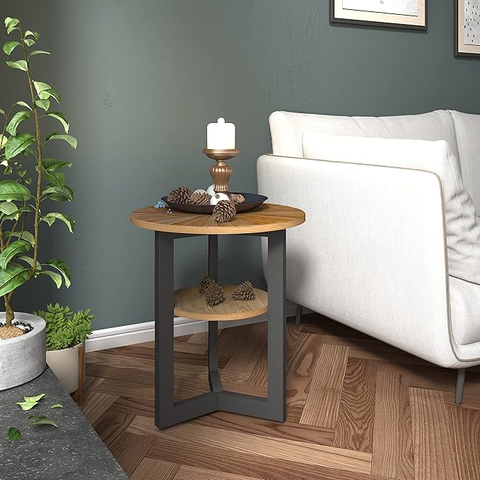 LEEMTORIG Round Side Table, 2-Tier High End Table Nightstand - Image 9