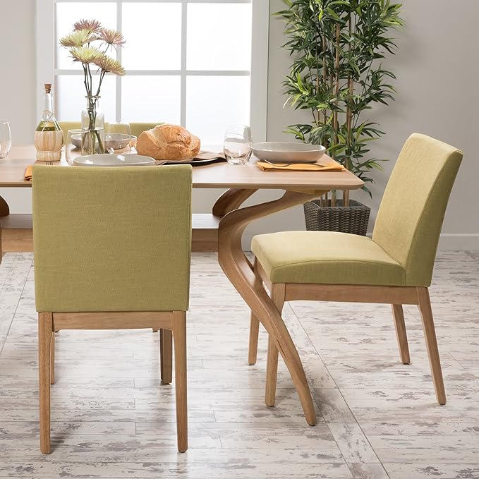 GDF Studio Katherine Mid Century Modern Green Tea Fabric/Oak Finish Dining Chair by GDFStudio