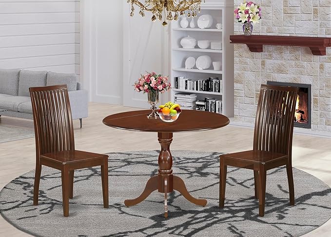 East West Furniture DMIP3-MAH-W 3 Piece Kitchen Table & Chairs Set Contains a - Image 2
