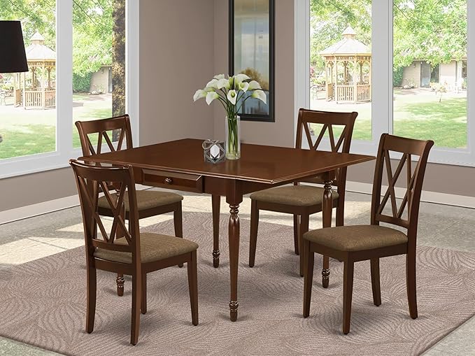 East West Furniture MZCL5-MAH-C 5 Piece Kitchen Table & Chairs Set Includes a - Image 2