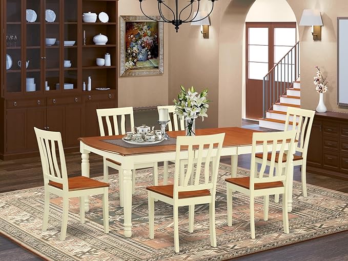 East West Furniture DOAN7-WHI-W 7 Piece Kitchen Table Set Consist of a - Image 2