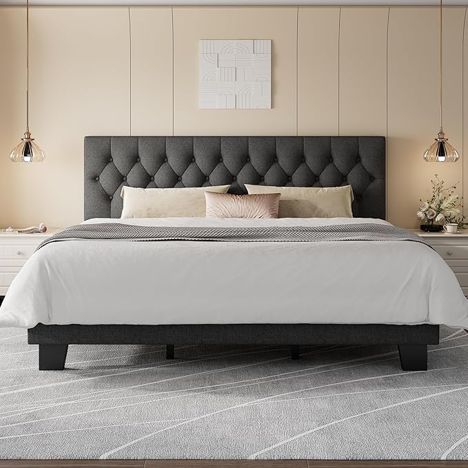 Feonase King Size Platform Bed Frame, Upholstered Bed by FEONASE
