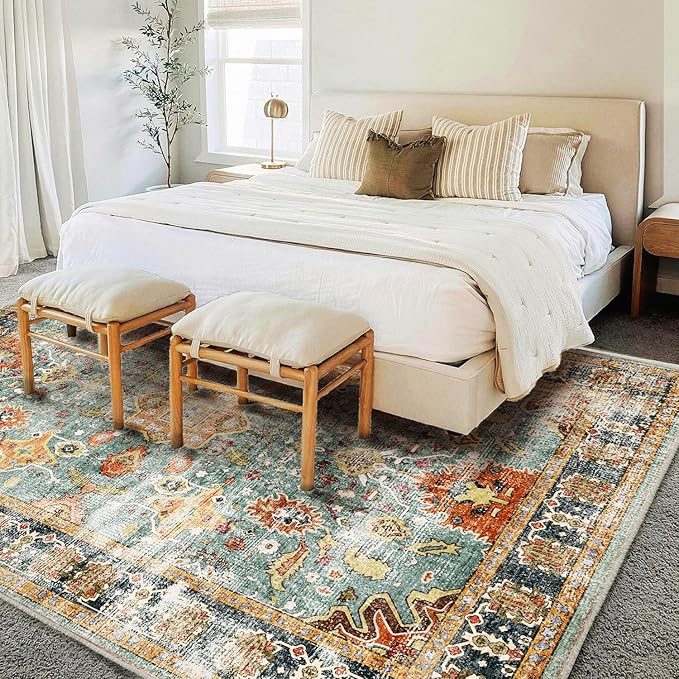 Area Rug 8'x10' Washable Rug Vintage Traditional Mat Distressed Indoor Foldable - Image 2