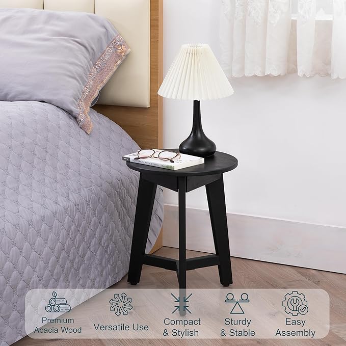 Round Side Table – Solid Acacia Wood End Table - Image 4