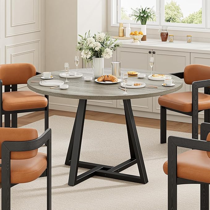 IRONCK 43" Round Dining Table for 4, Wood Kitchen Table by IRONCK