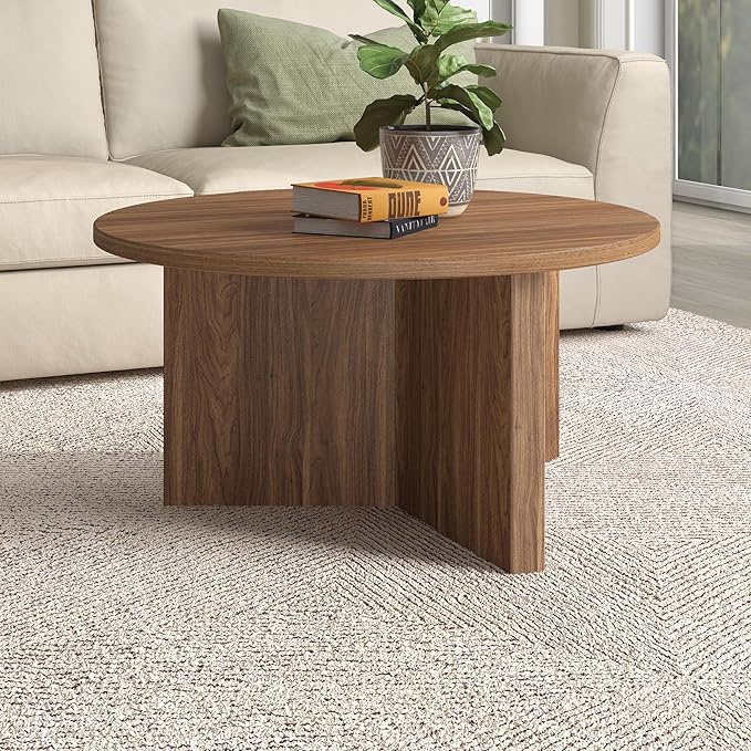 Henn&Hart 32" Round Wood Pedestal Coffee Table - Image 2