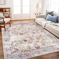 Washable 9'x12' Area Rug Vintage Traditional Distressed Indoor Foldable Thin by CHAMPLANT