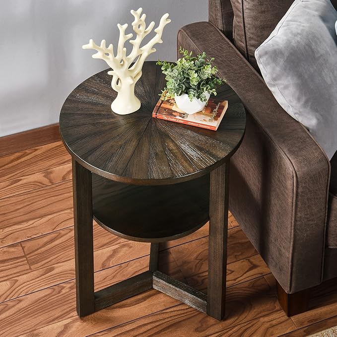 Small Round End Table, Rustic Side Table by MODERION-YourHomeSoulMate