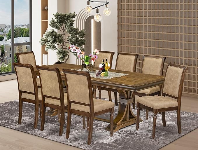LECY9-AWA-28 9-Piece Dining Room Set Consists of a Dining Table and 8 Beige by LuxebyEastWestFurniture