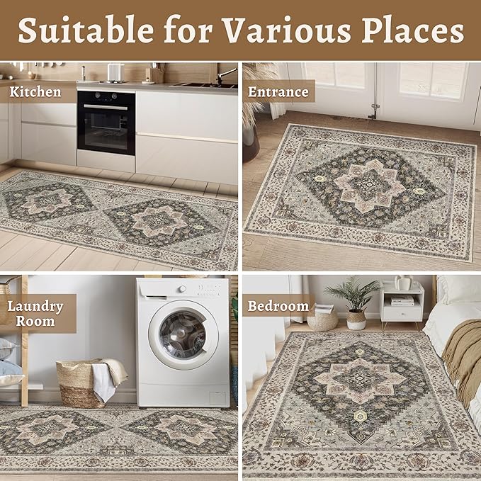 Tangsoo 3x5 Area Rug Vintage Washable Rugs Non Slip, Farmhouse Rugs Indoor - Image 7