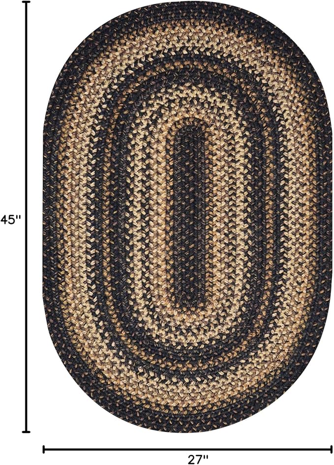 Homespice 27x45” Black Oval Braided Rug. Kilimanjaro Black Jute Oval Rug. Uses- - Image 2