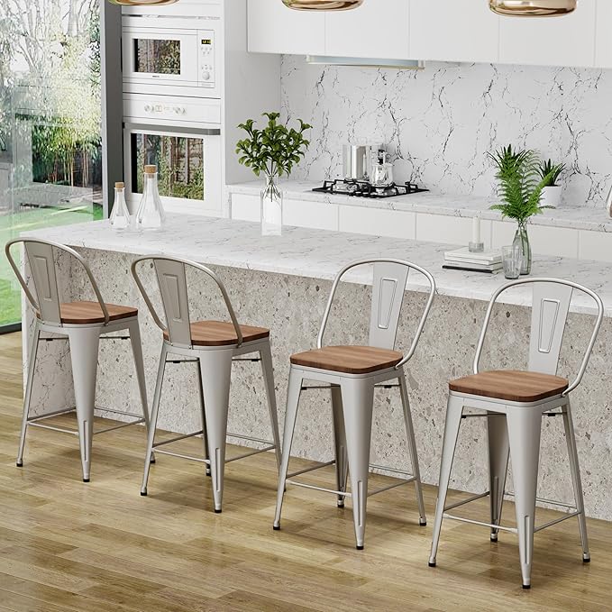 Changjie Furniture 24 Inches Metal Barstools Set of 4 Counter Height Bar Stools - Image 5