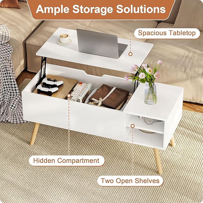 ALINE FURNITURE White Coffee Table Lift Top - Image 3