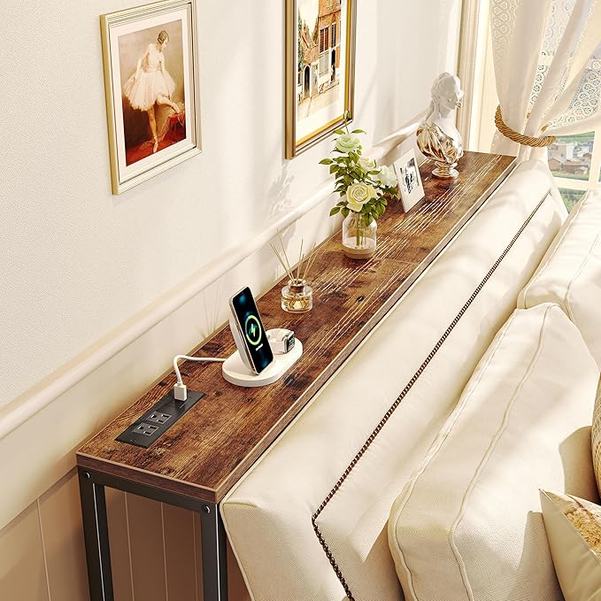SUPERJARE Console Table with Outlet, 63 Inch Sofa Table with Charging Station - Image 2