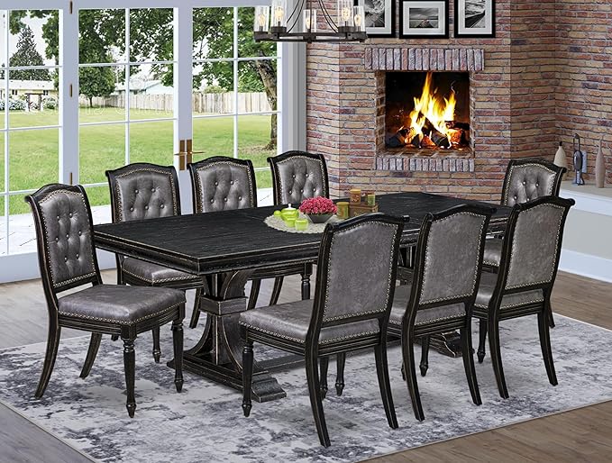 LEMA9-SBB-34, 9-pc Dining Table Set Consists of a Dining Table and 8 Dark Grey by LuxebyEastWestFurniture