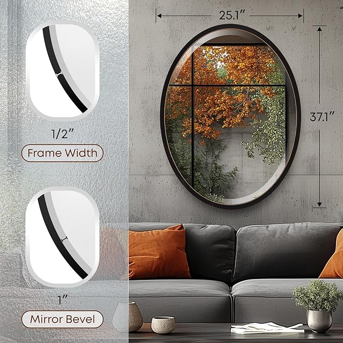 OVALCREST - Oval Wooden Beveled Wall Mirror - Image 3