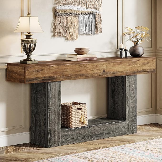 Tribesigns 63" Console Table, Farmhouse 2-Tier Entryway Table by Tribesigns