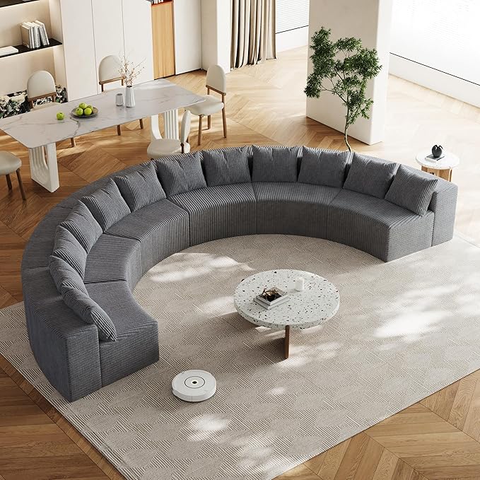 KEIKI Corduroy Curved Sectional Sofa, 6 Seater Symmetrical Modular Semi by Unknown