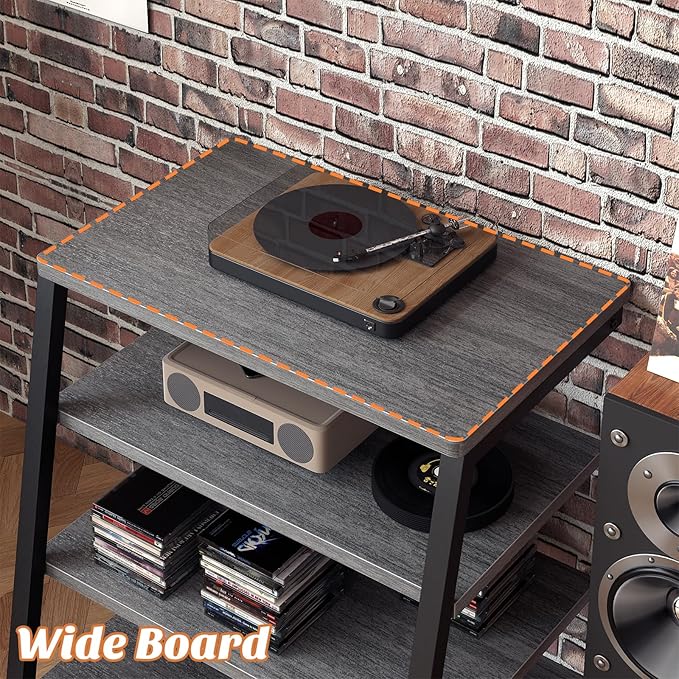 AV Media Stand with Outlets, Media Console with LED Lights, Stereo Racks and - Image 4