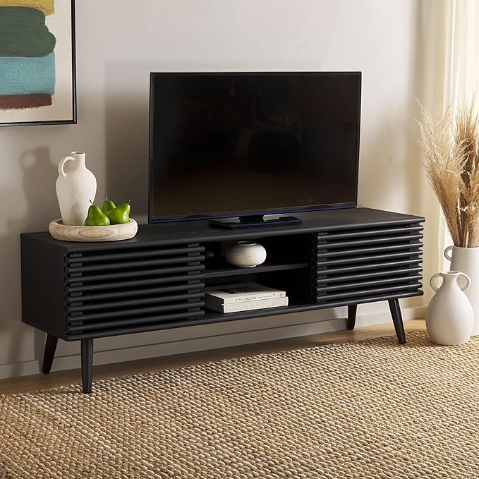 SAFAVIEH Averi TV Stand for up to 65" Flatscreen – Black, 2 Sliding Doors by SAFAVIEH