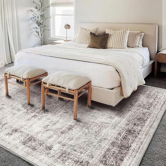 Washable Area Rug 10'x14' Floral red Boho Design Non-Shedding Easy Care Ideal - Image 3