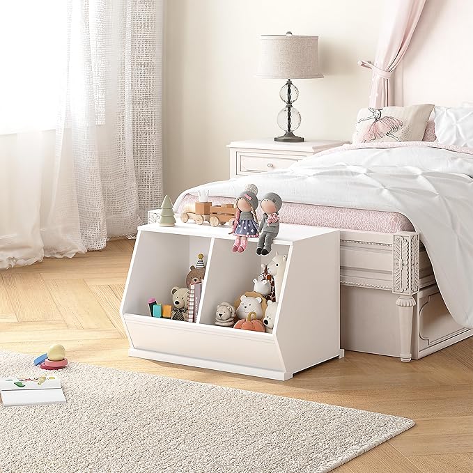 UTEX Stackable Toy Storage Cabinet, Wooden Cubby Organizer, Living Room - Image 4