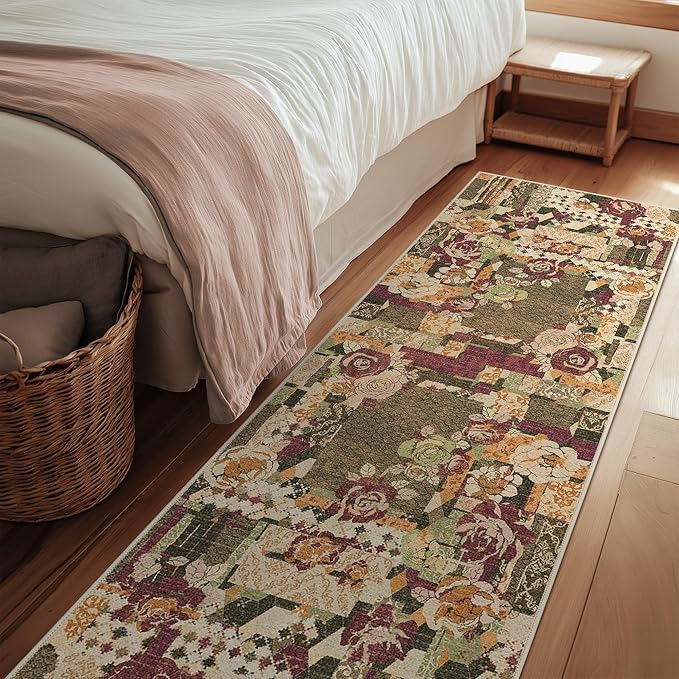 GENIMO Floral Runner Rug 2'6''x8, Machine Washable Non Slip Vintage Patchwork by GENIMO