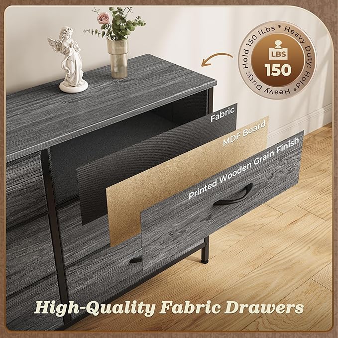 Huuger 70 Inch Dresser for Bedroom, TV Stand for 65, 80 Inch TV, 13 Fabric - Image 8