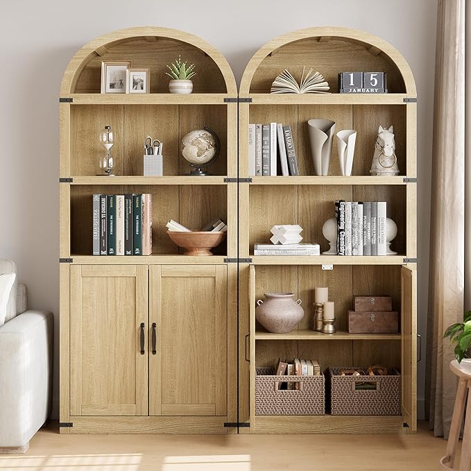 GarveeHome Bookcase with Doors Arched Bookshelf 71.65in Tall Bookcase Farmhouse - Image 4