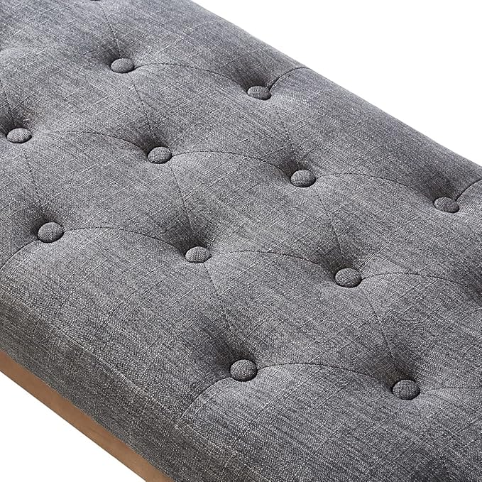 24KF Linen Upholstered Buttons Tufted Entryway Bench - Image 8