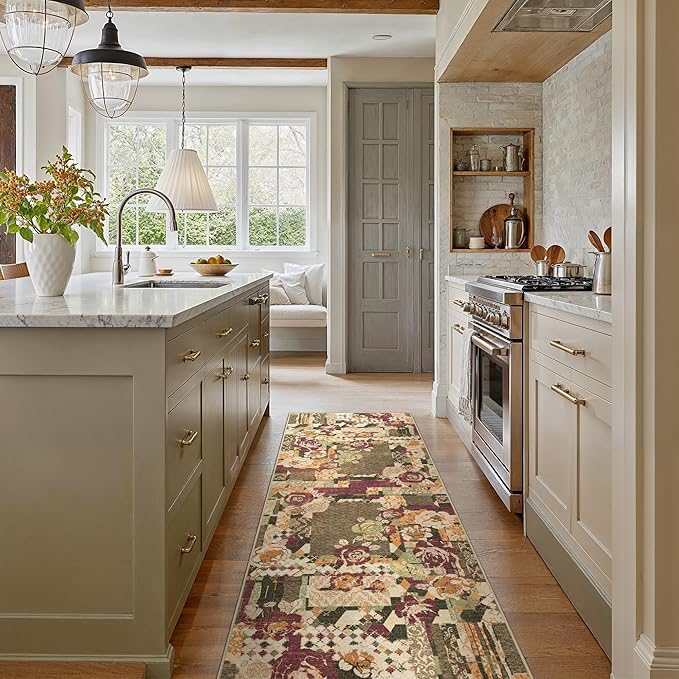 GENIMO Floral Runner Rug 2X6, Machine Washable Non Slip Vintage Patchwork - Image 2