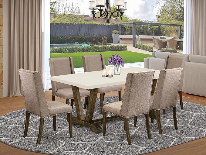 East West Furniture V727FL716-7 7 Piece Dining Room Table Set Consist of a - Image 2